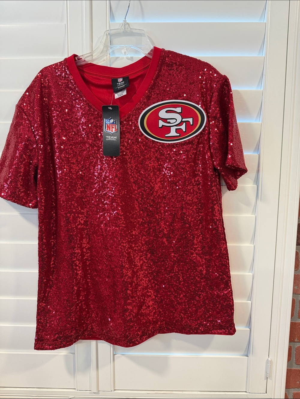 NFL San Francisco 49ers Red Sequin Short Sleeve Tee Shirt